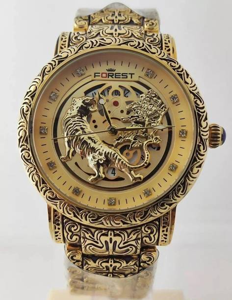 Luxury Lion Curved Golden Dial Bracelet Unisex Wrist Watch Analog Watch - For Men Analog Watch