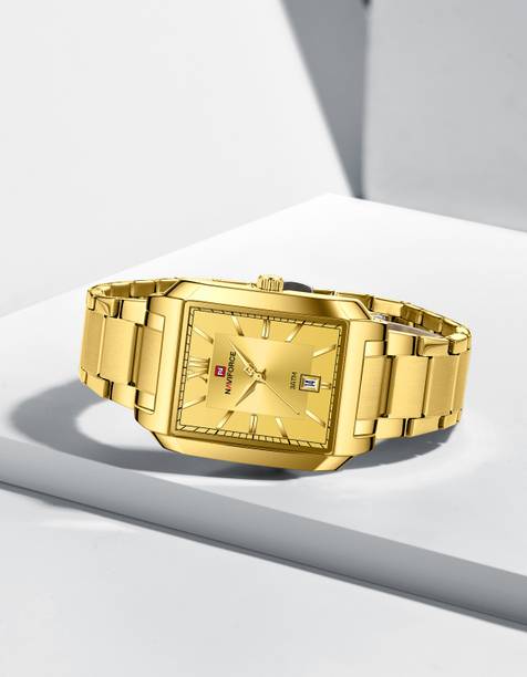 Alix AL9251G Rectangle Face Gold strap Analog Watch  - For Men