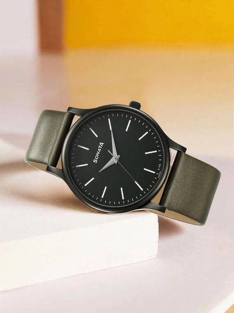 Sonata Aspire Green Dial Green Leather Strap Analog Watch - For Men NT77105NL10W,NU77105NL10W
