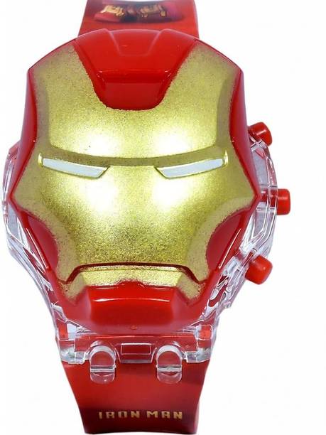 Digital Watch  - For Boys & Girls 3D Action Figure IronMan Face Based Toy Design Digital Glowing Watch with Disco Music and Blinking Lights for Kids | for Boys Girls- Good Birthday Return Gift
