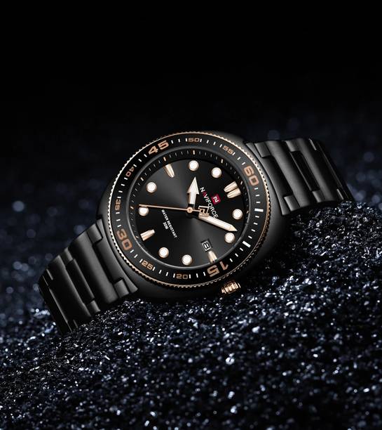 NAVIFORCE NF9250_B/RG/B Rounded Square Black Date dial with black stainless steel strap Analog Watch  - For Men