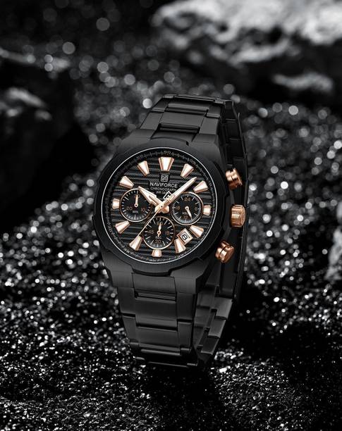 NAVIFORCE NF8081 Stylish Black-Rose Gold Dial With Stainless Steel Strap Analog Watch  - For Men