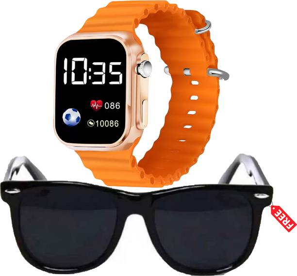Good Friend New Series for Boy's & Men's Orange Silicon Strap Watch & Black Sunglass Combo Digital Watch  - For Boys