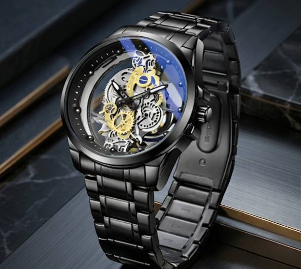 Minimalist Hollow Out Dial Automatic Watch - Black Analog Watch  - For Men The Midnight Mechanical: Black Skeleton Watch