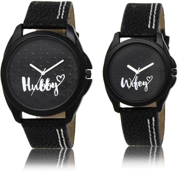 CROWNHOURS Analog Watch  - For Couple Hubby & Wifey Couple Watch Combo Black Analog Matching Wrist Watches for Couples