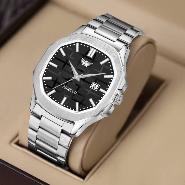 Premium Black Dial Date Working Silver Stainless Steel Quartz Watch For Boys Analog Watch  - For Men Abx8211-BK SL