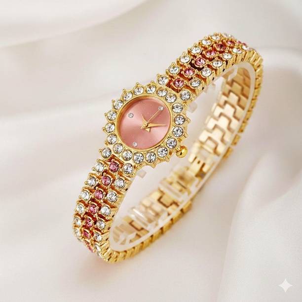 gold silver diamond premium gorgeous pretty beautiful designer wedding Analog Watch  - For Women special occasion gift