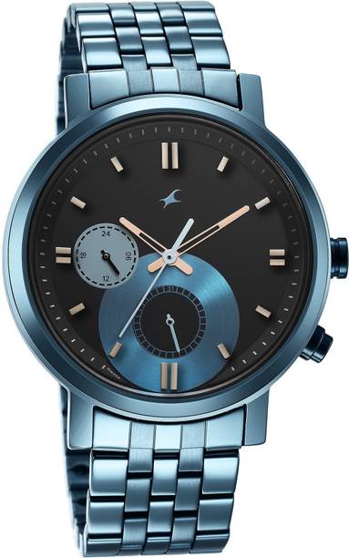 Fastrack TickTock Multifunction Black Dial Blue MetalStrap Analog Watch - For Men NT3287QM02