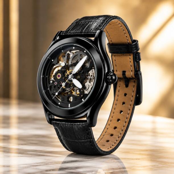 Italigs Premium Skeleton Automatic Style Black Dial Men Series Analog Watch  - For Men Skeleton Black Dial Leather Strap Analog Watch for Men Luxury Automatic Style