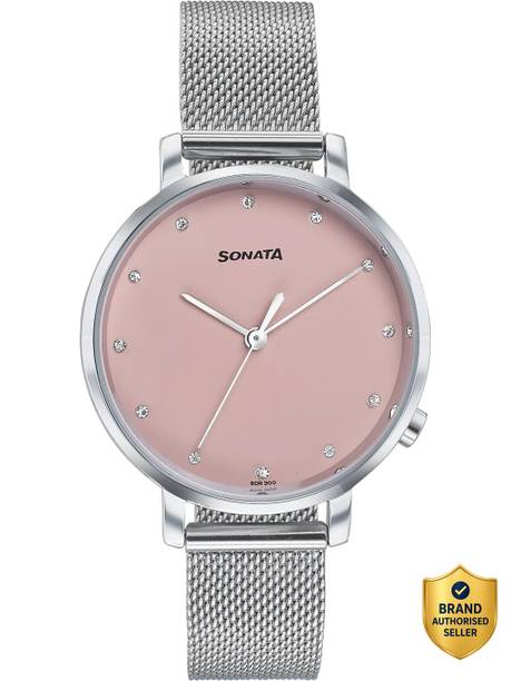 Elegent Essentials Pink Dial Silver Mesh Strap Analog Watch - For Women 87045SM02W,NU87045SM02W