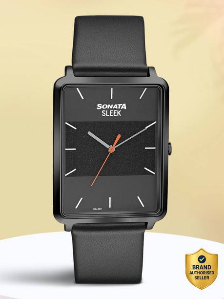Sonata Sleek Black Dial Black Leather Strap Analog Watch - For Men NT7144NL01,NU7144NL01