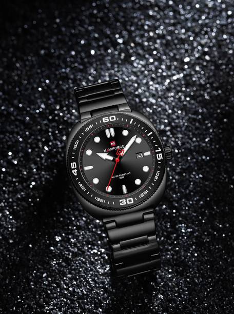 NAVIFORCE NF9250 Rounded Square Black Date dial with black stainless steel strap Analog Watch  - For Men