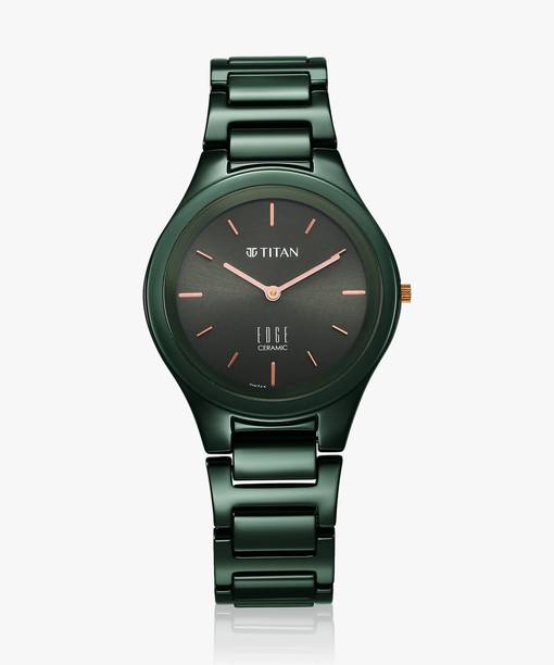 Titan Edge Ceramic Quartz in Glossy Green Dial Analog Watch  - For Women