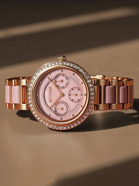 Titan Acetate Multifunction Pink MOP Dial Pink & RoseGold Strap Analog Watch - For Women NT95187KD02,NU95187KD02