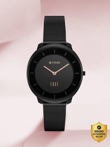Titan Edge Black Dial Black Stainless Steel Strap Analog Watch - For Women NT2677NM01,NU2677NM01