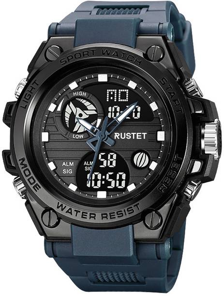 RUSTET 2031 50m Waterproof Dual-Time Multifunction 12H / 24H Format Analog-Digital Watch  - For Men