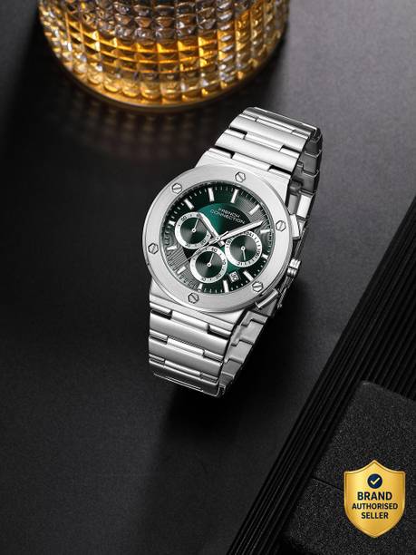 Green Embossed Round Dial | Silver Stainless Steel Chronograph Watch for Men Analog Watch - For Men FCO11USM