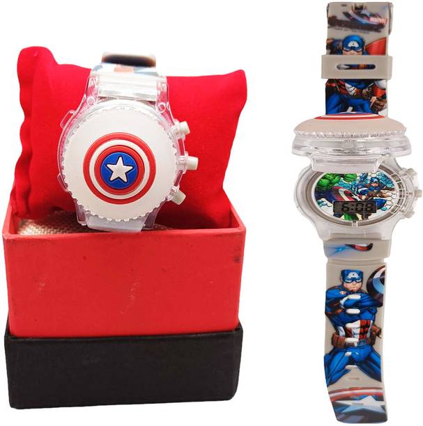 Kids Digital Watch  - For Boys Spinner and Light on Captain America Character
