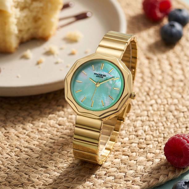 Poze 9 Quartz Green Dial IPG SS cut fold Strap Analog Watch - For Women SP80184YM02W