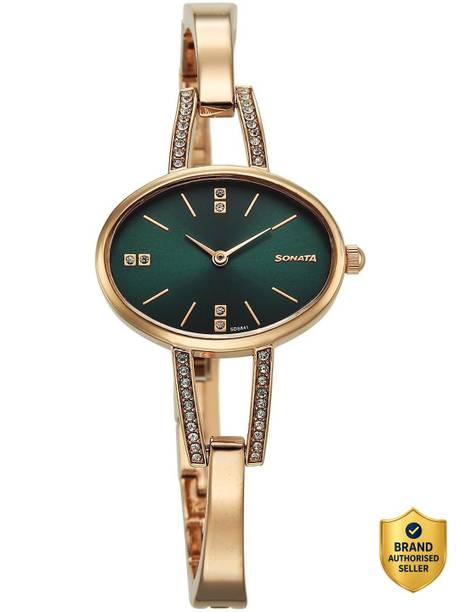 Sonata Aura 2.0 Quartz Green Dial Rose Gold Stainless Steel Strap Analog Watch - For Women 87099WM01