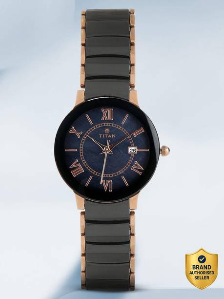Titan Titan Blue MOP Dial RoseGold & Black Ceramic Strap Analog Watch  - For Women
