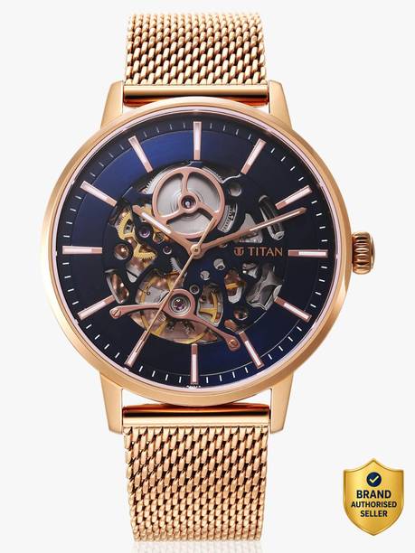 Titan Slimline Mechanical Midnight Blue Dial Rose Gold SS Strap Analog Watch - For Men NT90159WM01