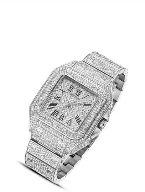 Analog Watch  - For Men Silvar Square New Trending Luxury Diamonds Case And Strap (Silvar) Analog Watch