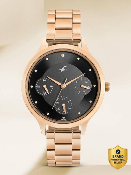 Fastrack Alpha Multifunction Black Dial Rose Gold Metal Stap Analog Watch - For Women NT6285WM05