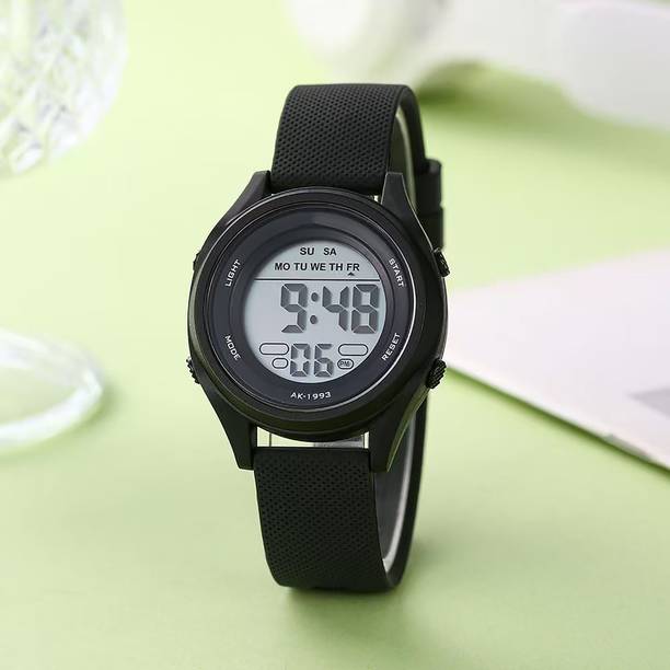 Stylish Sport 7 Color LED Back Light With Silicon Strap For Above 7 Years Digital Watch  - For Boys & Girls DIGI-027 BLACK