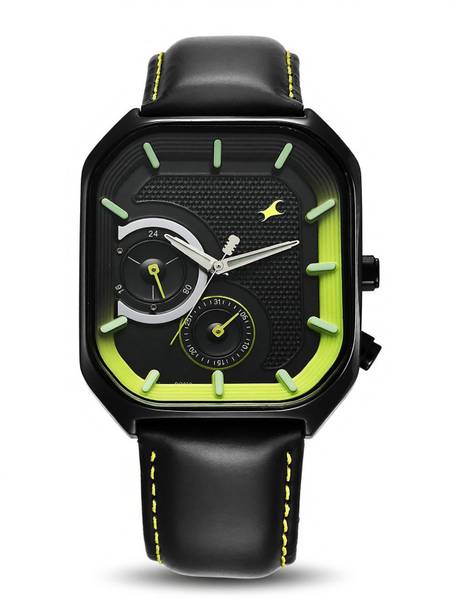 Groove Multifunction Black Dial Guy's Leather Watch with Lume indices Analog Watch - For Men 3321NL01,NU3321NL01