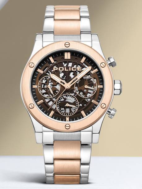 Police Multifunction Brown Dial Silver & Rose Gold SS Strap Analog Watch - For Men PLPEWJK0006441,NN8123SM01,NTPLPEWJK0006441