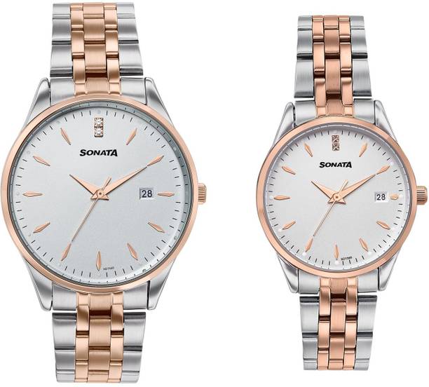 Sonata Jashn Quartz White Dial IPS+IPRG Strap Wedding Analog Watch - For Couple 7721087125KM01