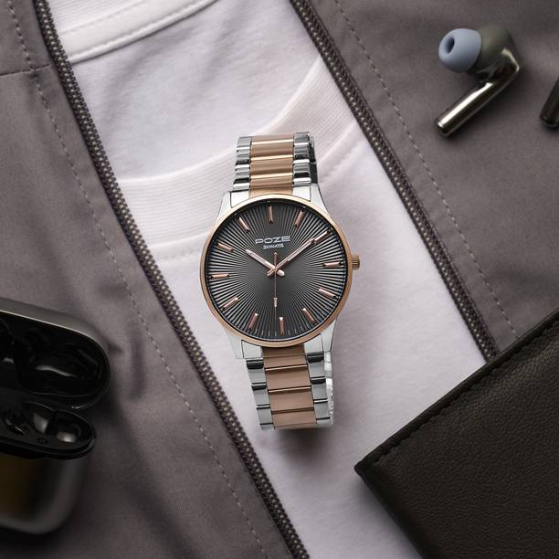 Sonata Poze 8 Quartz Grey Dial IP Rose Gold Stainless Steel Strap Analog Watch - For Men SP70053KM02W