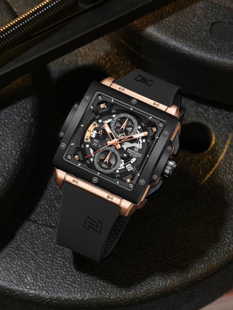 Green silicone light weight strap multi-function round dial Analog Watch - For Men NF8064 Unique Craftmanship