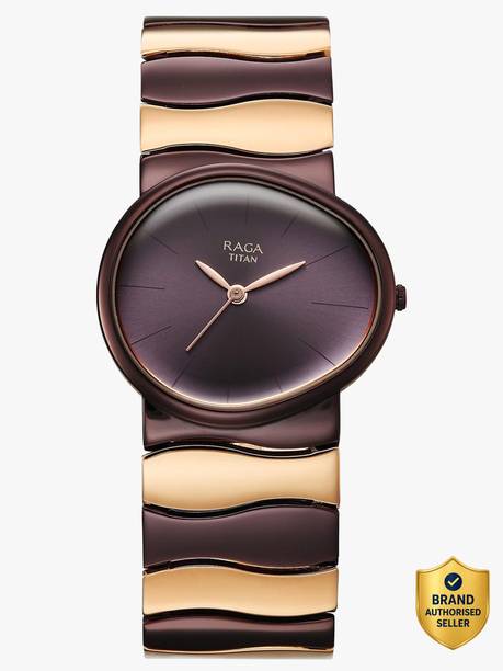 Titan Raga Sierra Quartz Prune Dial Prune&Rose Gold Brass Strap Analog Watch - For Women 95389KM01