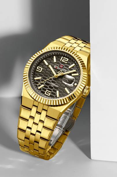 NAVIFORCE NF9277 Premium Brown Dial With Gold Stainless Steel Strap Analog Watch  - For Men