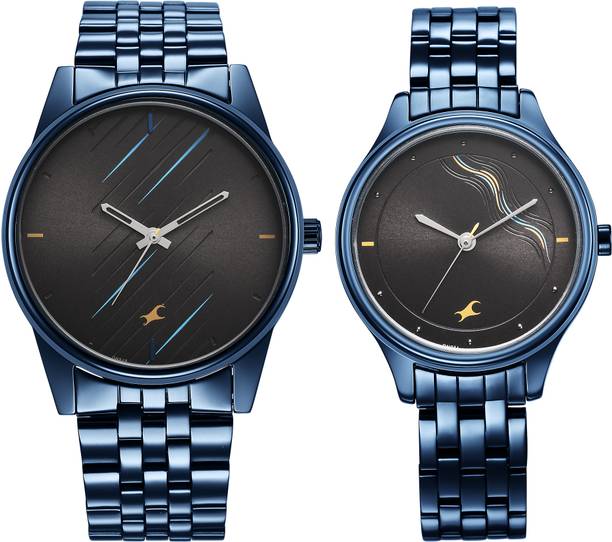 Fastrack Mixmatched Black Dial Blue Stainless Steel Strap Couple Analog Watch - For Couple NT33056296QM01,NU33056296QM01
