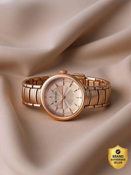 Titan Aura Rose Gold Dial Rose Gold Stainless Steel Strap Analog Watch - For Women NT95240WM01,NU95240WM01