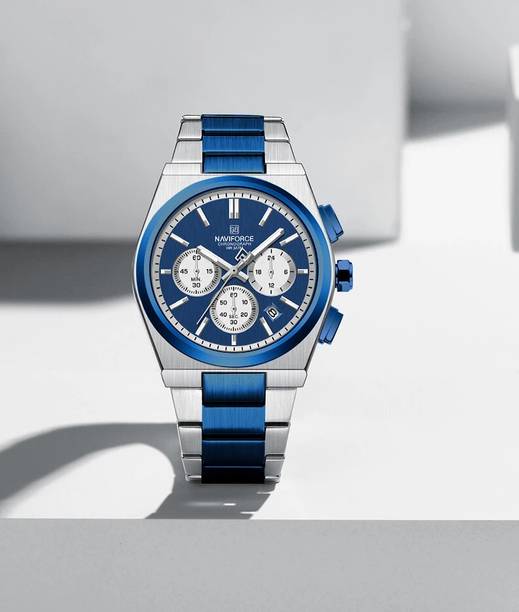NAVIFORCE NF8048G Blue and silver steel strap with working chronograph Analog Watch  - For Men