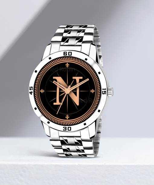 Gadgets World ALPHA-N-AVO-SIL-STL Fancy Design Stylish ALPHABET N Dial Silver Leather Strap Men Wrist Watch Analog Watch  - For Boys