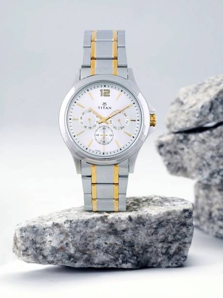 Titan Workwear Multifunction Silver Dial Silver & Gold SS Strap Analog Watch - For Men NT1698BM01,NU1698BM01