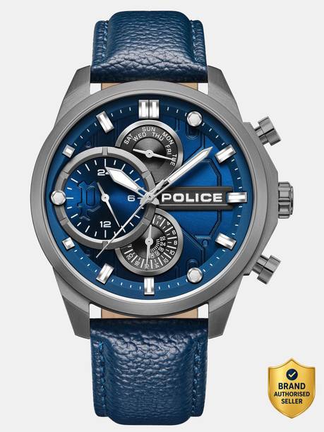 Police Quartz Multifunction Blue Dial Blue Leather Strap Analog Watch - For Men PLPEWGF0039202,NTPLPEWGF0039202W