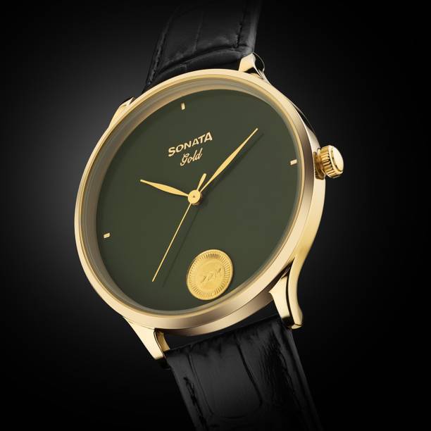 Sonata Gold Sacred Forest GreenDial With 22 Karat Gold Coin on Dial Analog Watch - For Men 7153YL04