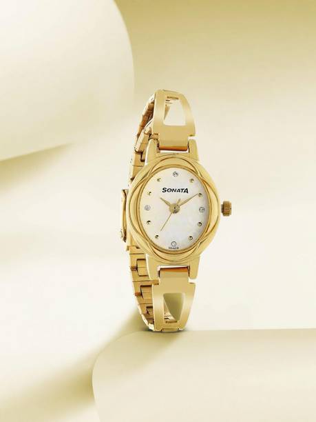 Sonata Pankh White Dial Gold Stainless Steel Strap Analog Watch - For Women NS8085YM07,NU8085YM07