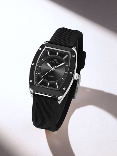 Black Barrel's shaped japanese movement luminous hands dial with silicone strap Analog Watch - For Women 5049 striking sunbrust design case