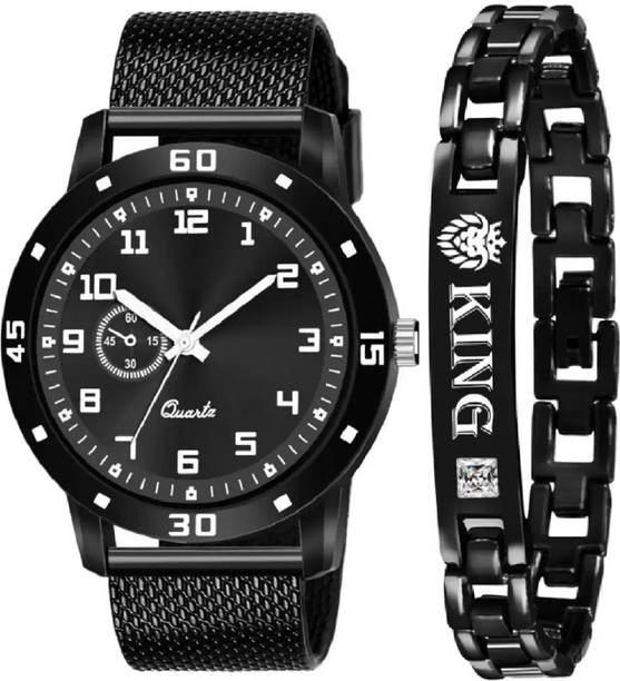 Exclusive New Designer Black Watch and King Bracelet Analog Watch  - For Boys Exclusive New Designer Black Watch and King Bracelet