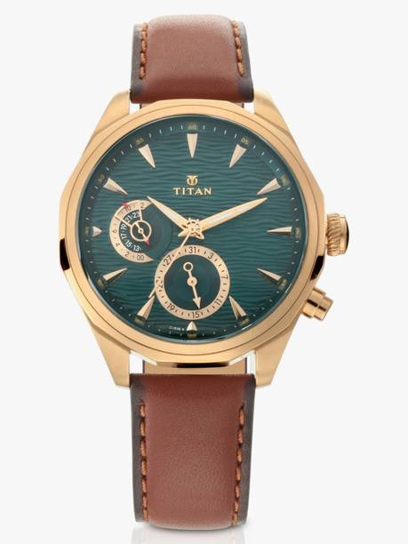 Titan Maritime Multifunction Green Dial Brown LeatherStrap Analog Watch - For Men NT1829QL01