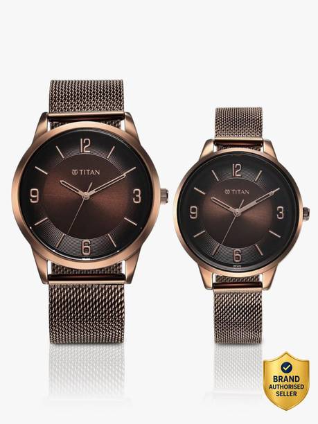 Titan Bandhan Brown Dial Brown Stainless Steel Strap Couple Analog Watch  - For Couple NT18062648QM01,NU18062648QM01