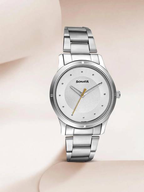 Sonata Women Of Steel Silver Dial Silver Stainless Steel Strap Analog Watch - For Women NS8183SM02,NU8183SM02