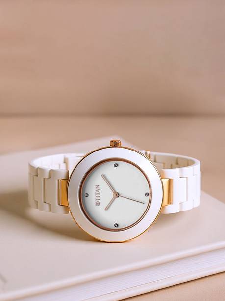 Titan Purple Ceramics White Dial White Ceramic Strap Analog Watch - For Women NT95189KC01,NU95189KC01